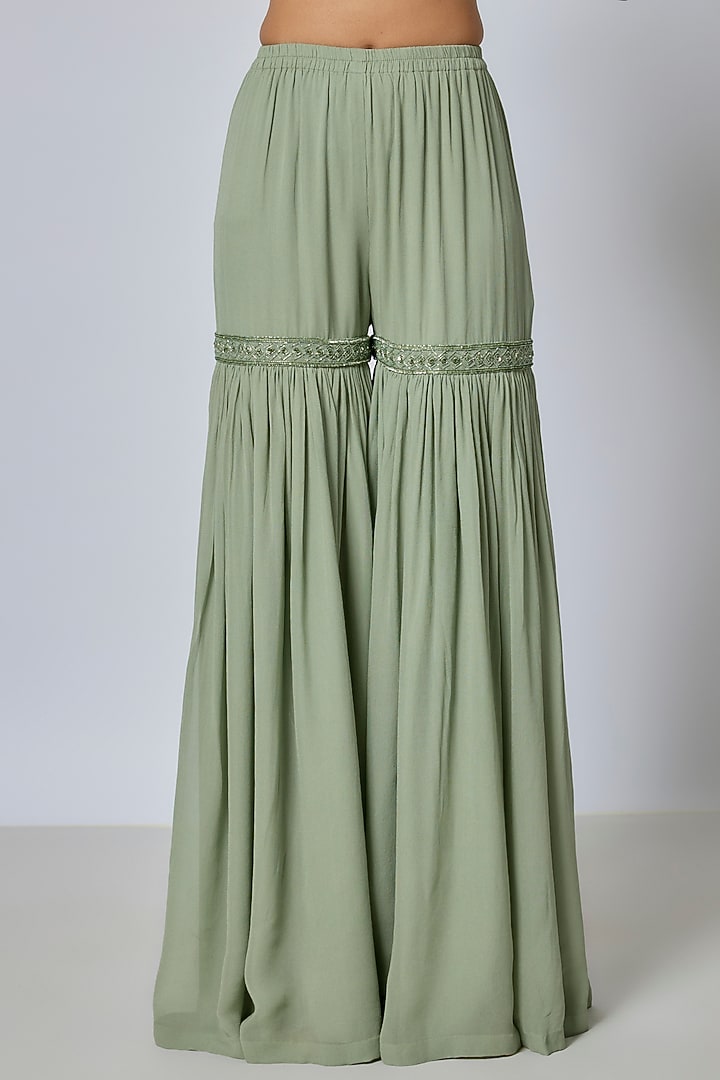 Green Georgette Wedding Sharara Set by Malasa at Pernia's Pop Up Shop