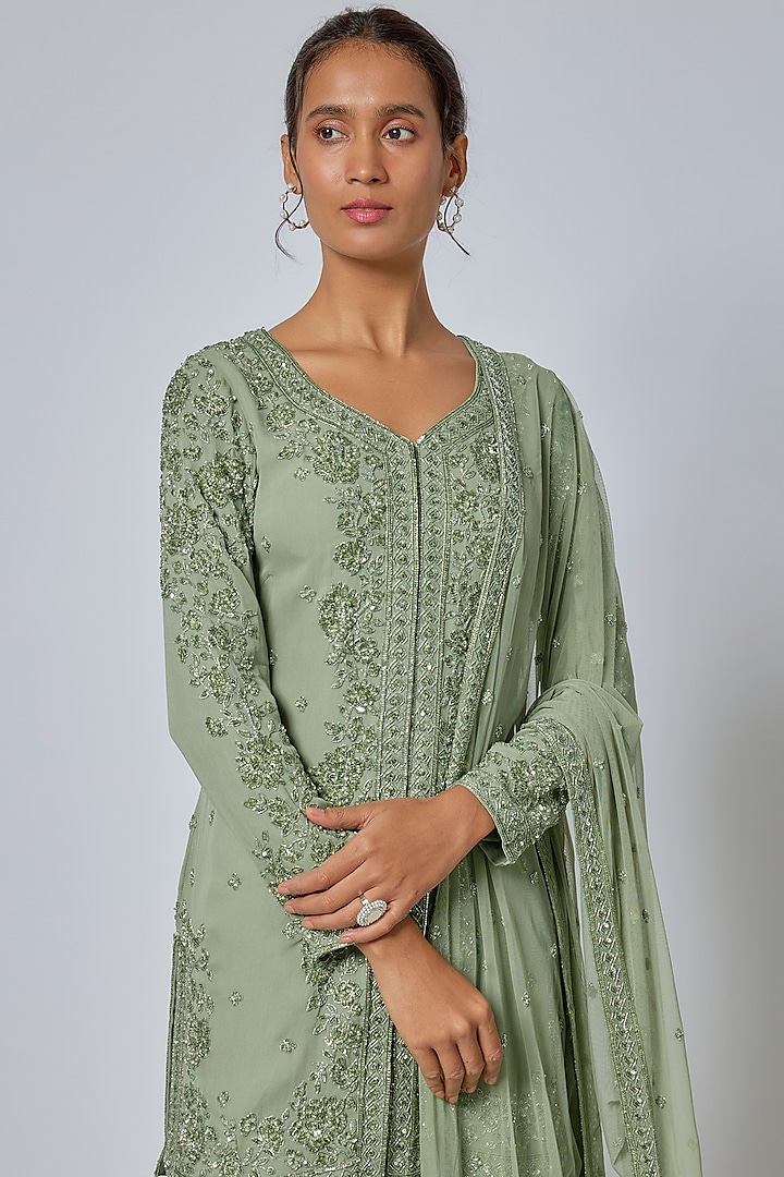 Green Georgette Wedding Sharara Set by Malasa at Pernia's Pop Up Shop