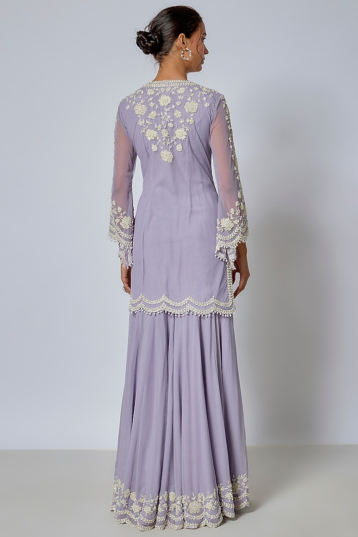 Lilac Georgette Cutdana & Pearl Work Bridal Sharara Set by Malasa at Pernia's Pop Up Shop