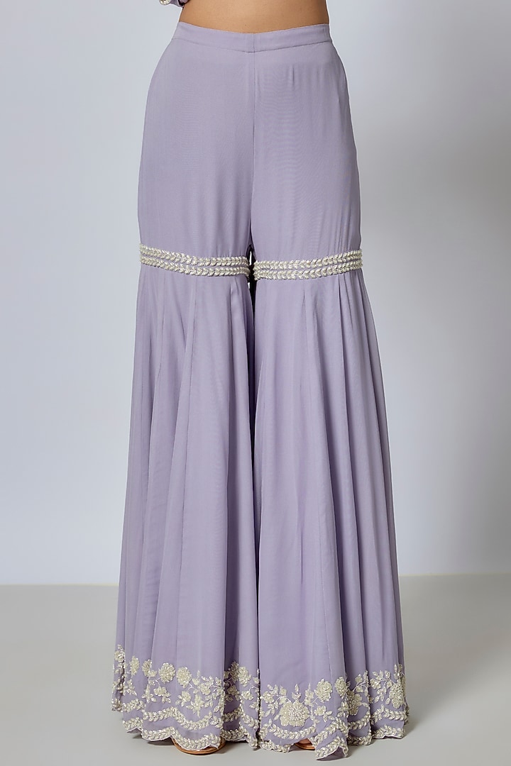 Lilac Georgette Cutdana & Pearl Work Bridal Sharara Set by Malasa at Pernia's Pop Up Shop