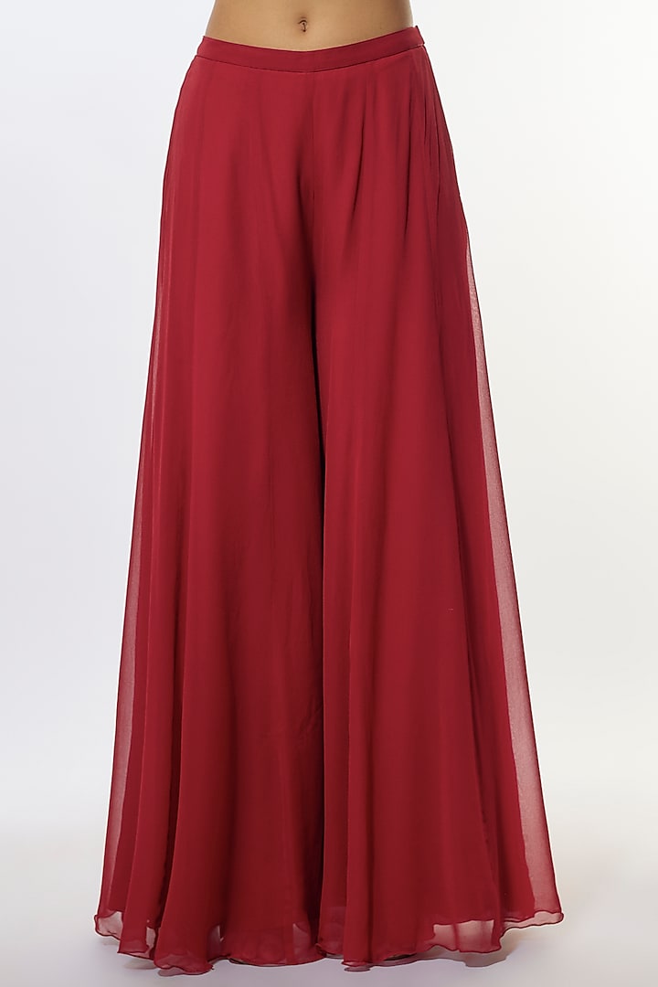 Red Georgette Wedding Sharara Set by Malasa at Pernia's Pop Up Shop