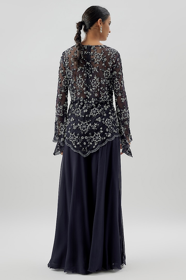 Blue Georgette Pearl Work Wedding Sharara Set by Malasa at Pernia's Pop Up Shop