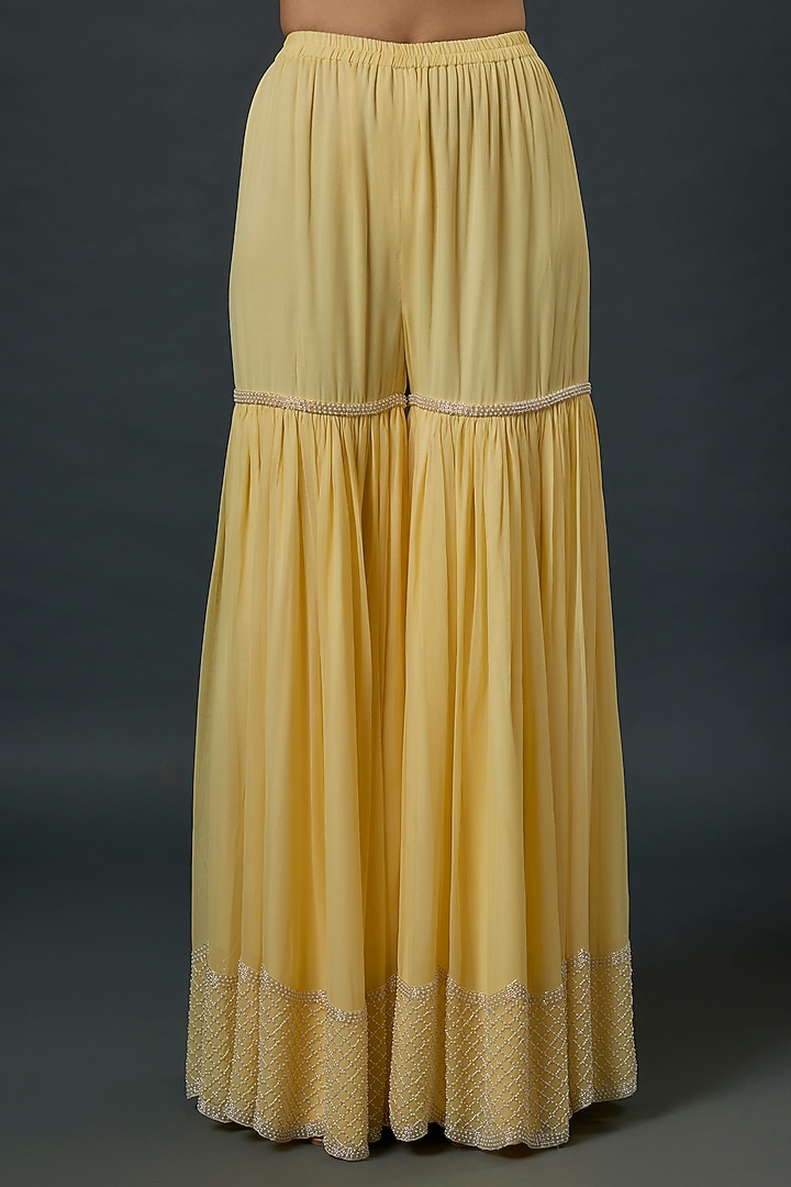 Yellow Georgette Cutdana Embroidered Bridal Sharara Set by Malasa at Pernia's Pop Up Shop