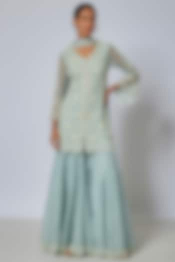 Ice Blue Organza Cutdana & Pearl Work Sharara Set by Malasa at Pernia's Pop Up Shop