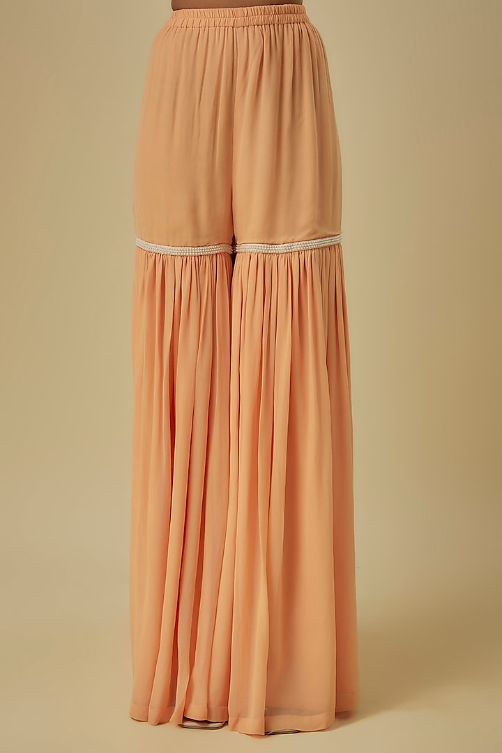 Peach Net Pearl Work Kurta Set by Malasa at Pernia's Pop Up Shop
