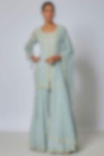 Ice Blue Georgette Cutdana & Pearl Work Sharara Set by Malasa at Pernia's Pop Up Shop