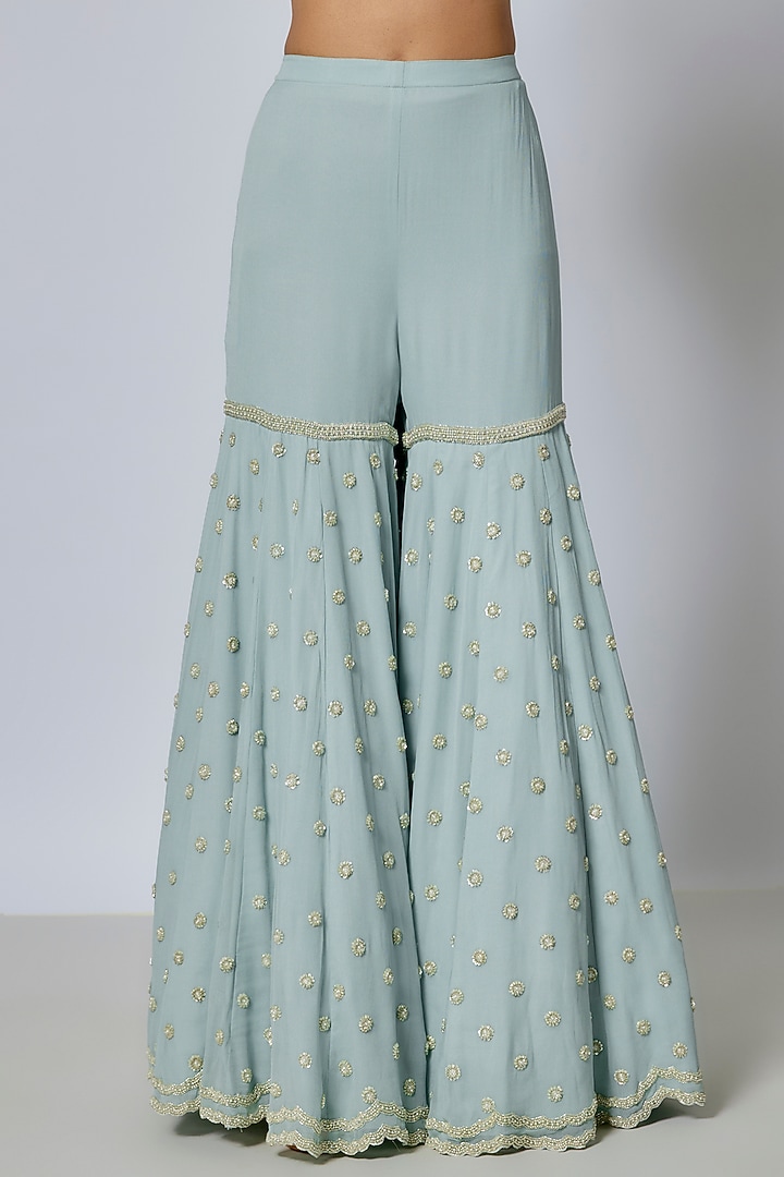 Ice Blue Georgette Cutdana & Pearl Work Bridal Sharara Set by Malasa at Pernia's Pop Up Shop