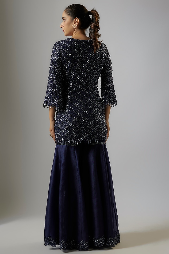 Blue Organza Bridal Sharara Set by Malasa at Pernia's Pop Up Shop