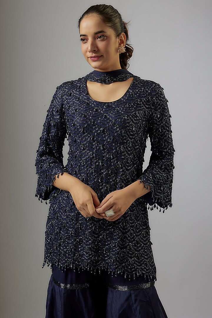 Blue Organza Bridal Sharara Set by Malasa at Pernia's Pop Up Shop