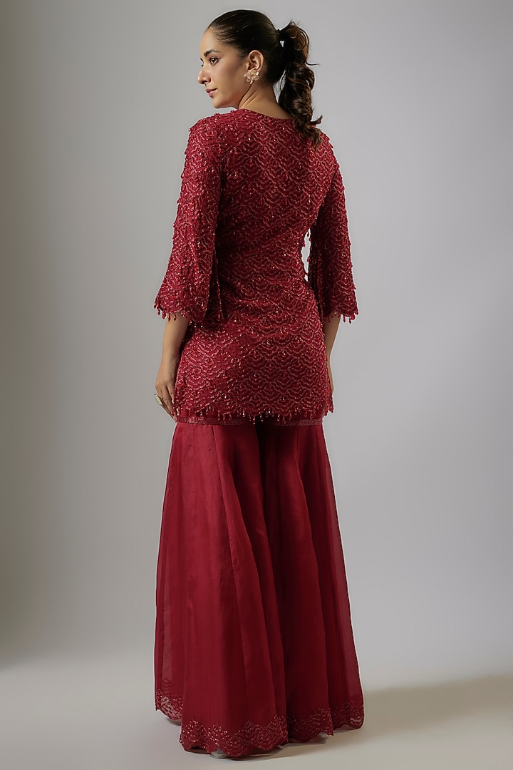 Red Organza Bridal Sharara Set by Malasa at Pernia's Pop Up Shop
