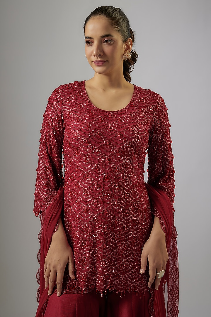 Red Organza Bridal Sharara Set by Malasa at Pernia's Pop Up Shop