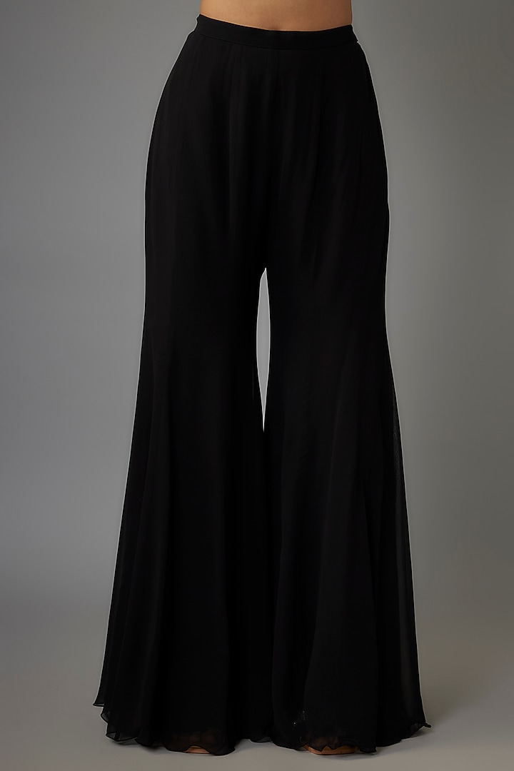 Black Georgette Cutdana & Pearl Work Cape Set by Malasa at Pernia's Pop Up Shop