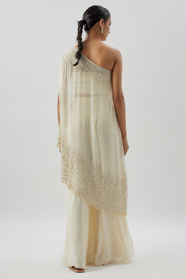 Cream Georgette Pearl Work Wedding Sharara Set by Malasa at Pernia's Pop Up Shop