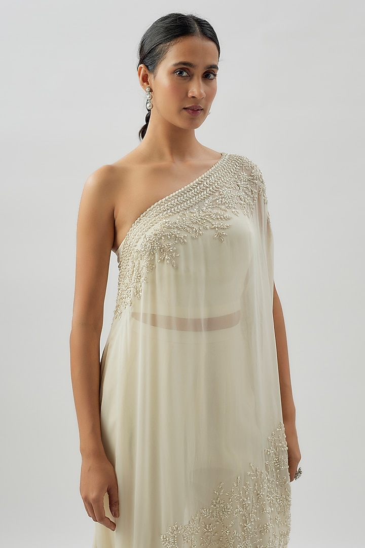 Cream Georgette Pearl Work Wedding Sharara Set by Malasa at Pernia's Pop Up Shop