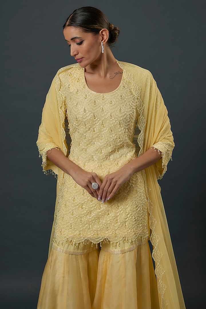 Yellow Organza Bridal Sharara Set by Malasa at Pernia's Pop Up Shop