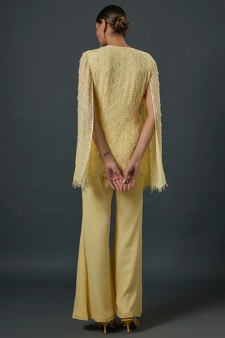 Yellow Georgette Cutdana Embroidered Jacket Set by Malasa at Pernia's Pop Up Shop
