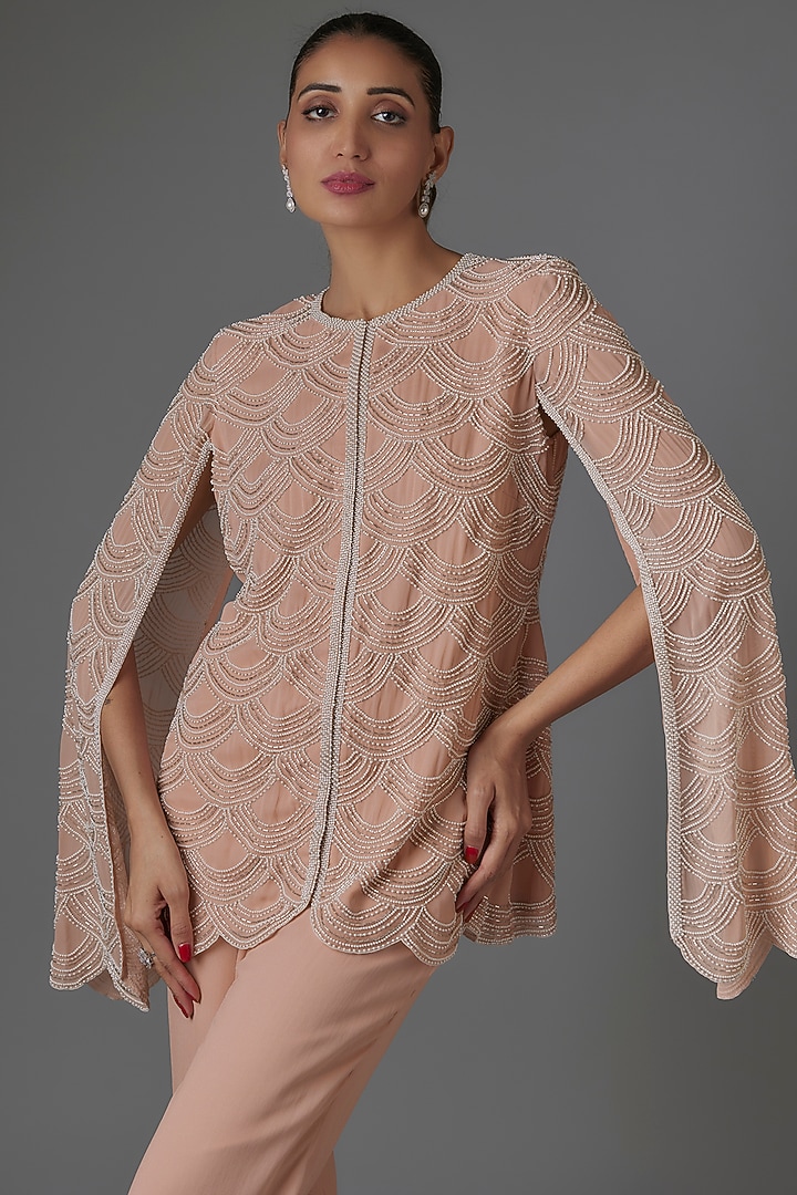 Pink Georgette Cutdana Work Jacket Set by Malasa at Pernia's Pop Up Shop