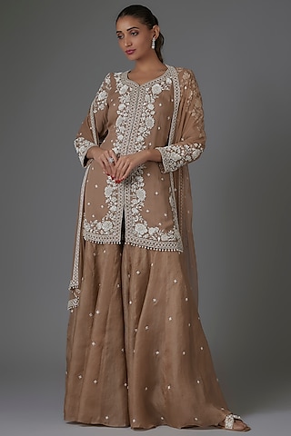 Champagne Organza Sharara Set by Malasa