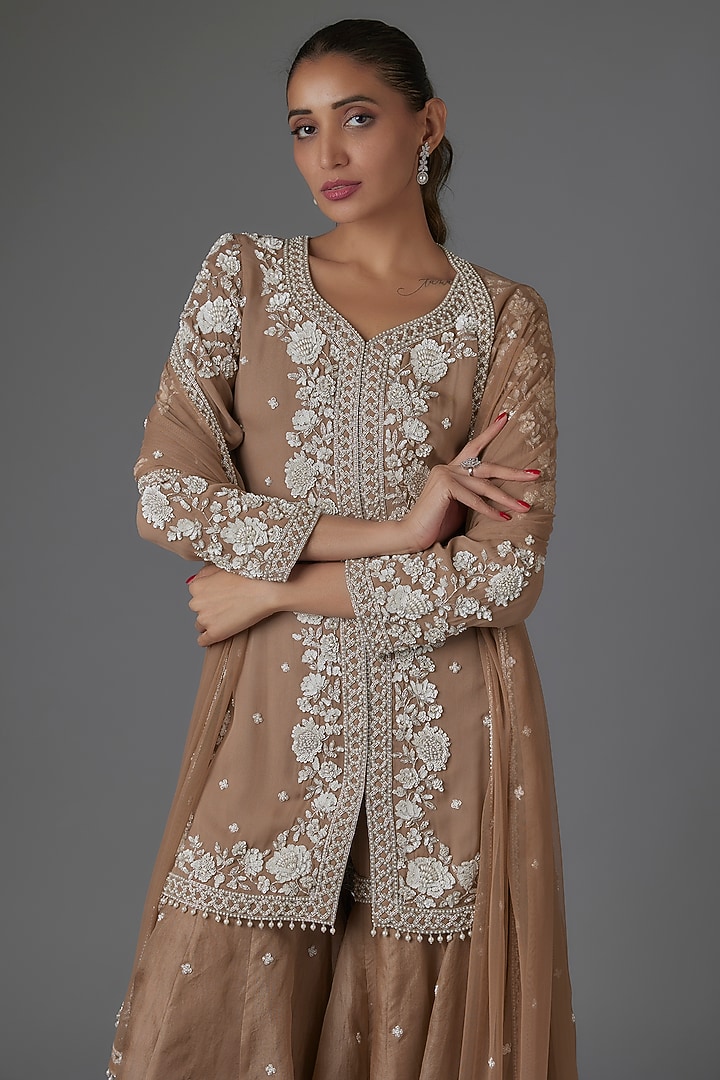 Champagne Organza Bridal Sharara Set by Malasa at Pernia's Pop Up Shop