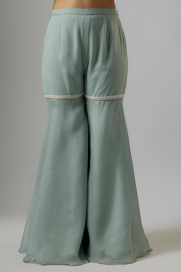 Ice Blue Net Cutdana Embroidered Peplum Jacket Set by Malasa at Pernia's Pop Up Shop