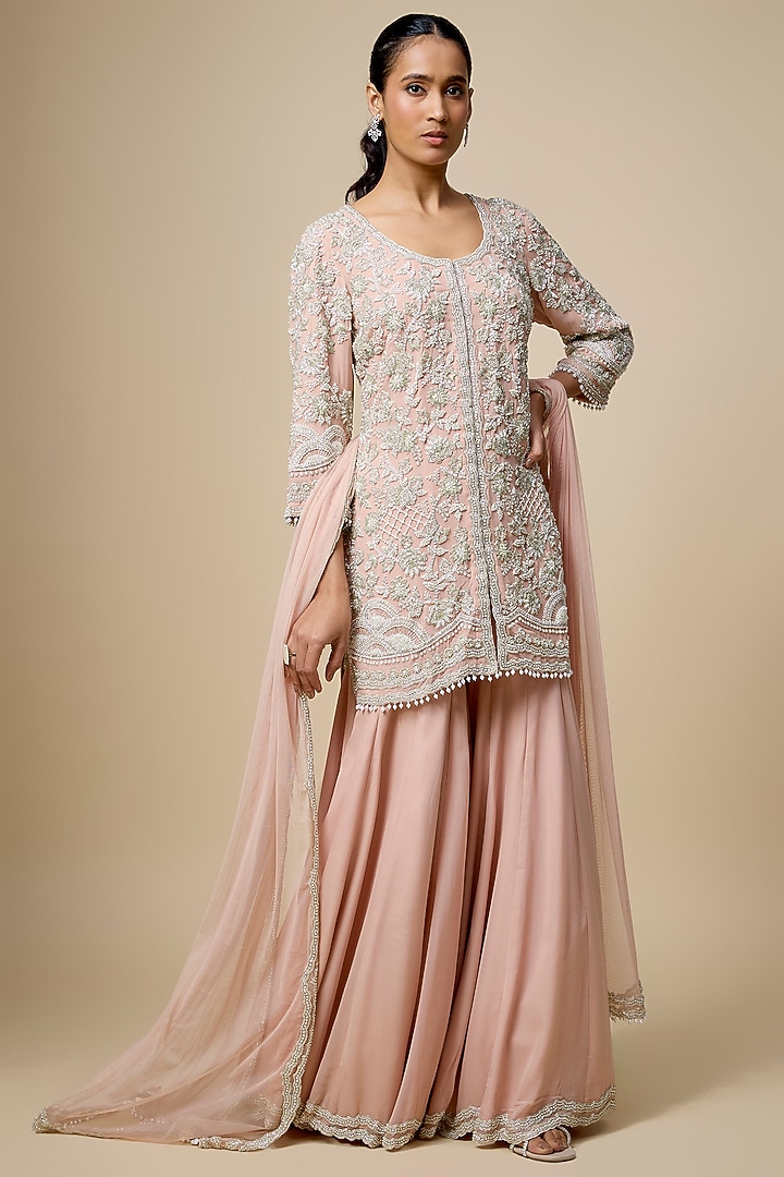 Pink Georgette Bridal Sharara Set by Malasa at Pernia's Pop Up Shop