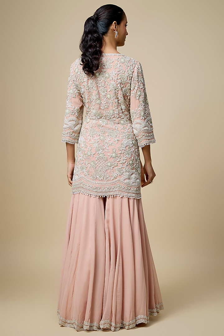 Pink Georgette Bridal Sharara Set by Malasa at Pernia's Pop Up Shop