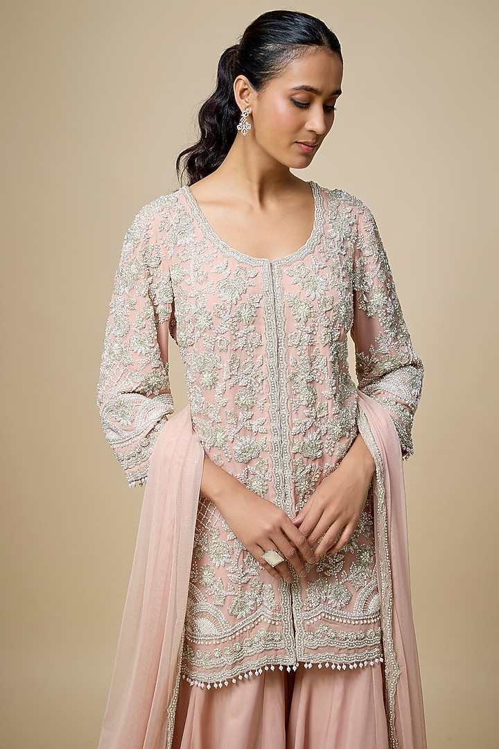 Pink Georgette Bridal Sharara Set by Malasa at Pernia's Pop Up Shop