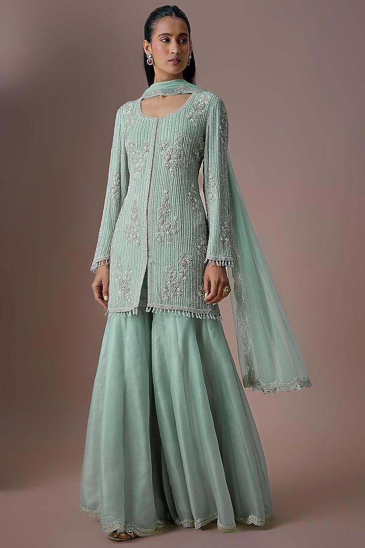 Ice Blue Organza Bridal Sharara Set by Malasa at Pernia's Pop Up Shop