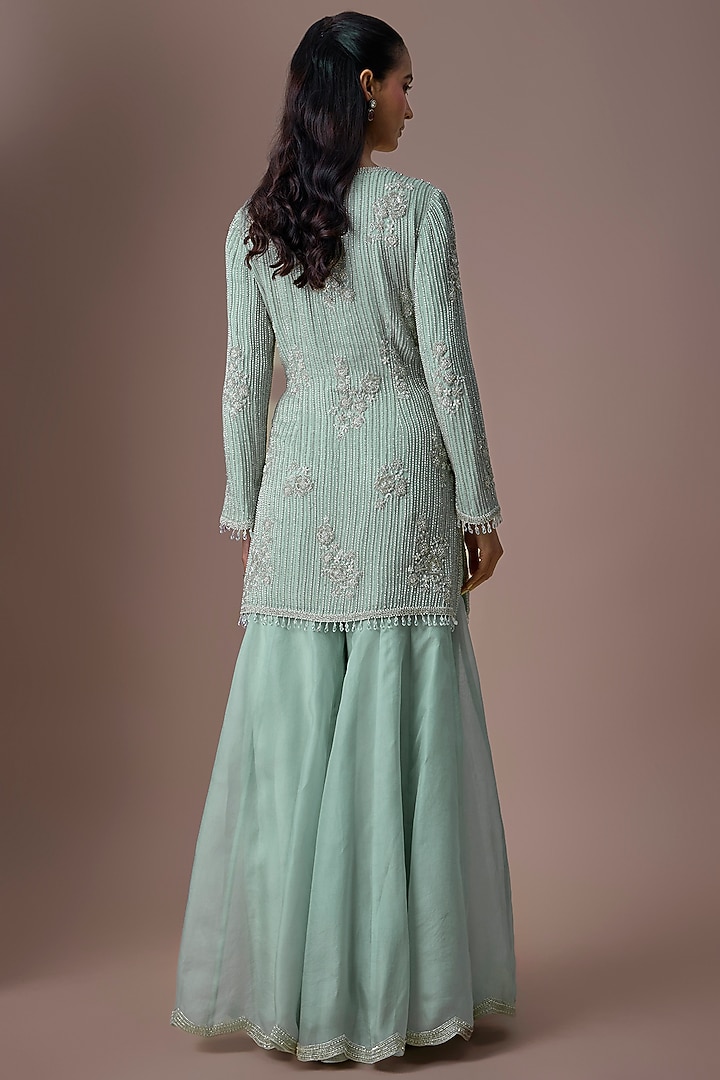 Ice Blue Organza Bridal Sharara Set by Malasa at Pernia's Pop Up Shop