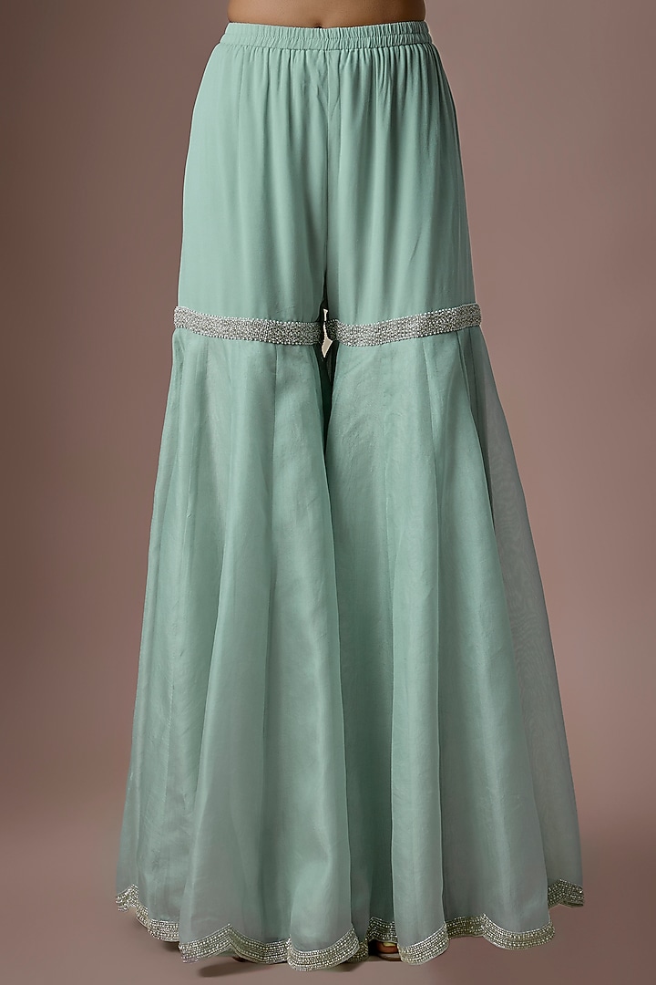 Ice Blue Organza Bridal Sharara Set by Malasa at Pernia's Pop Up Shop