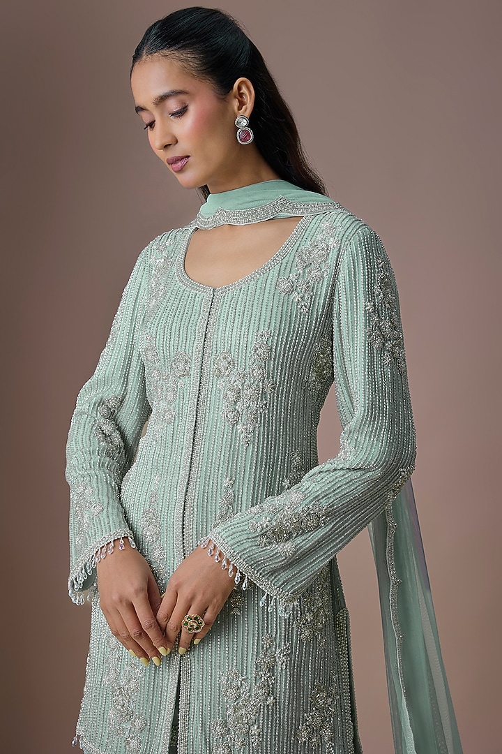 Ice Blue Organza Bridal Sharara Set by Malasa at Pernia's Pop Up Shop