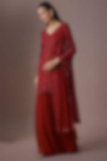 Red Organza Wedding Sharara Set by Malasa at Pernia's Pop Up Shop