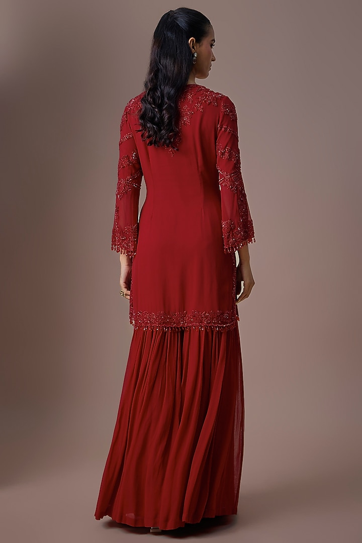 Red Organza Wedding Sharara Set by Malasa at Pernia's Pop Up Shop
