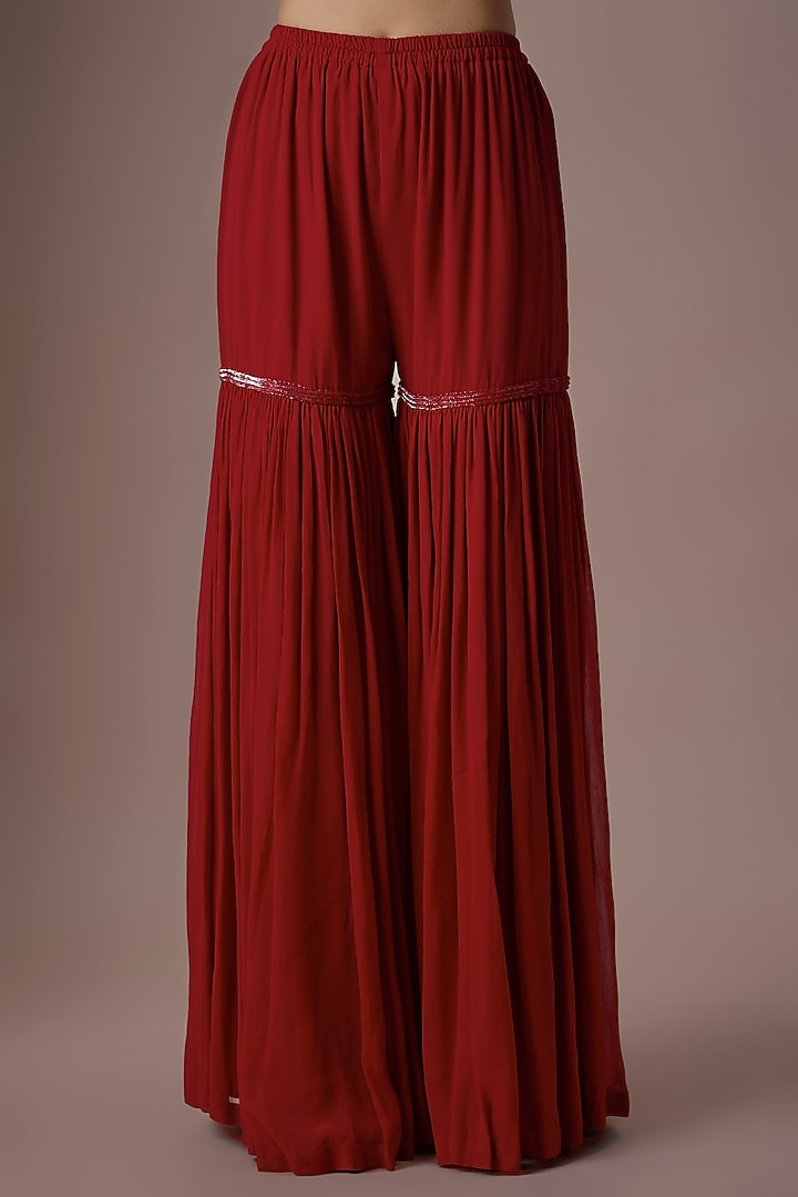 Red Organza Wedding Sharara Set by Malasa at Pernia's Pop Up Shop