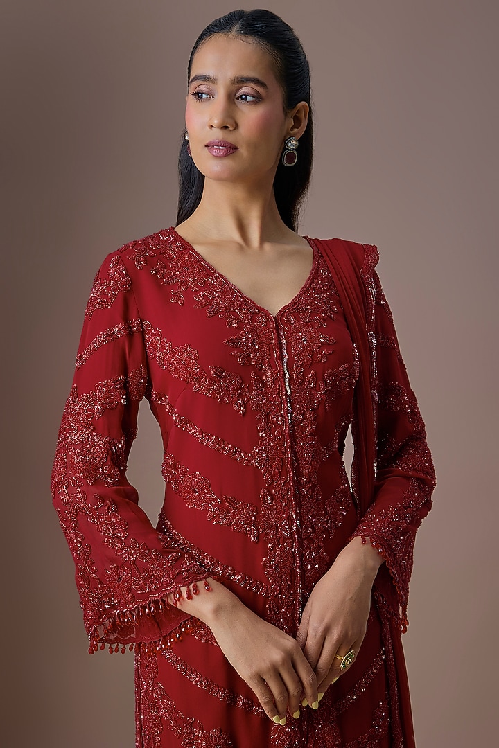 Red Organza Wedding Sharara Set by Malasa at Pernia's Pop Up Shop