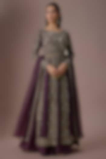 Purple Georgette Cutdana Work Jacket Set by Malasa at Pernia's Pop Up Shop