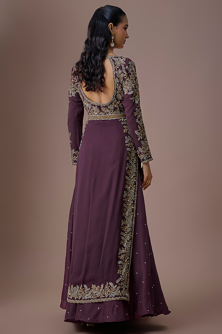 Purple Georgette Cutdana Work Jacket Set by Malasa at Pernia's Pop Up Shop