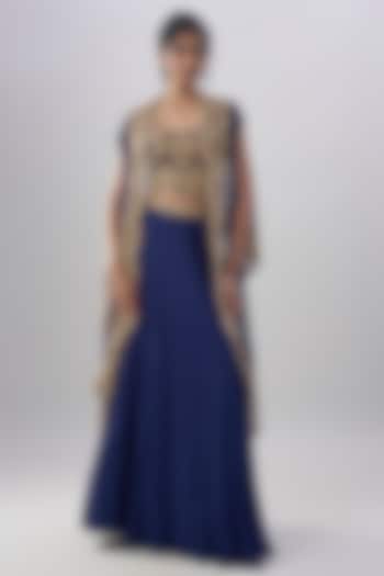 Blue Georgette Cutdana Embroidered Skirt Set by Malasa at Pernia's Pop Up Shop
