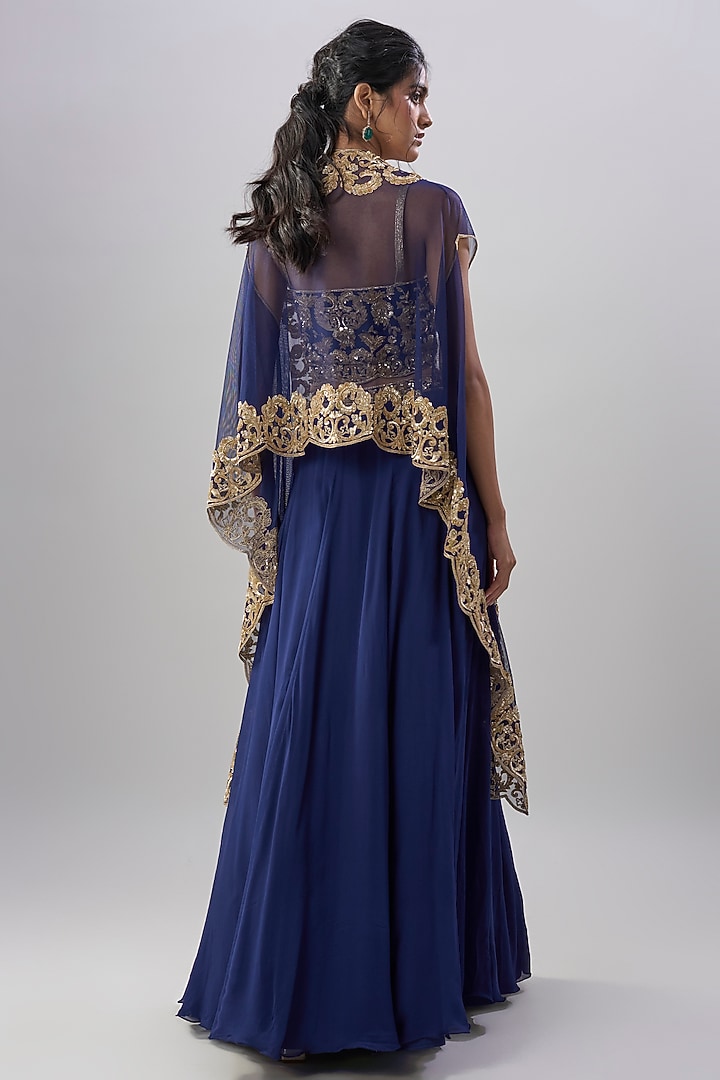 Blue Georgette Cutdana Embroidered Skirt Set by Malasa at Pernia's Pop Up Shop