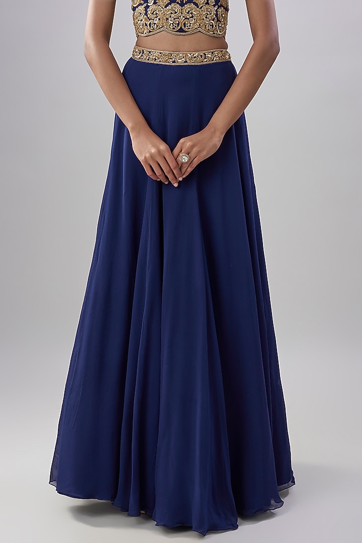 Blue Georgette Cutdana Embroidered Skirt Set by Malasa at Pernia's Pop Up Shop