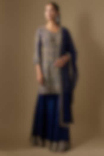 Blue Organza Bridal Sharara Set by Malasa at Pernia's Pop Up Shop