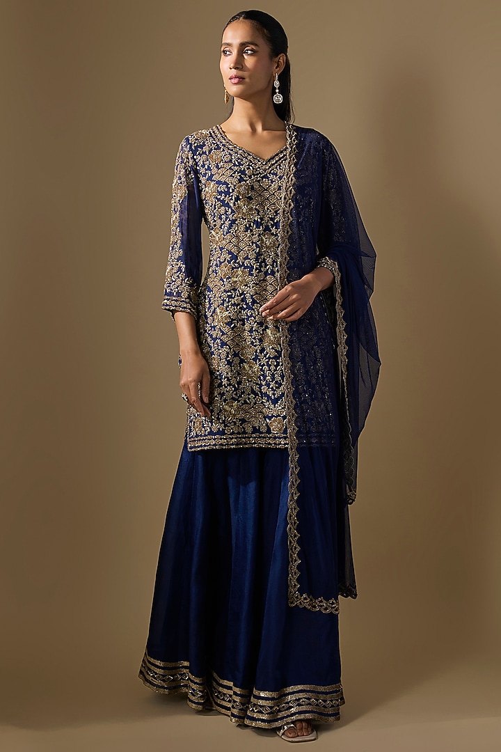 Blue Organza Bridal Sharara Set by Malasa at Pernia's Pop Up Shop