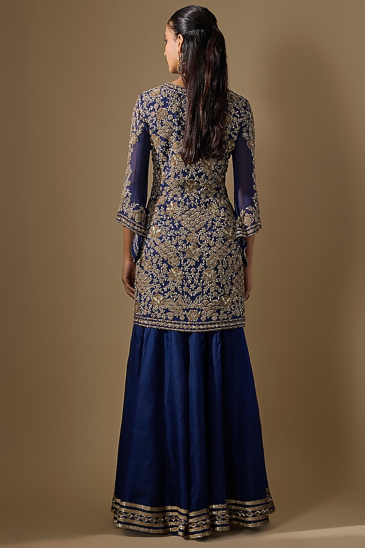 Blue Organza Bridal Sharara Set by Malasa at Pernia's Pop Up Shop