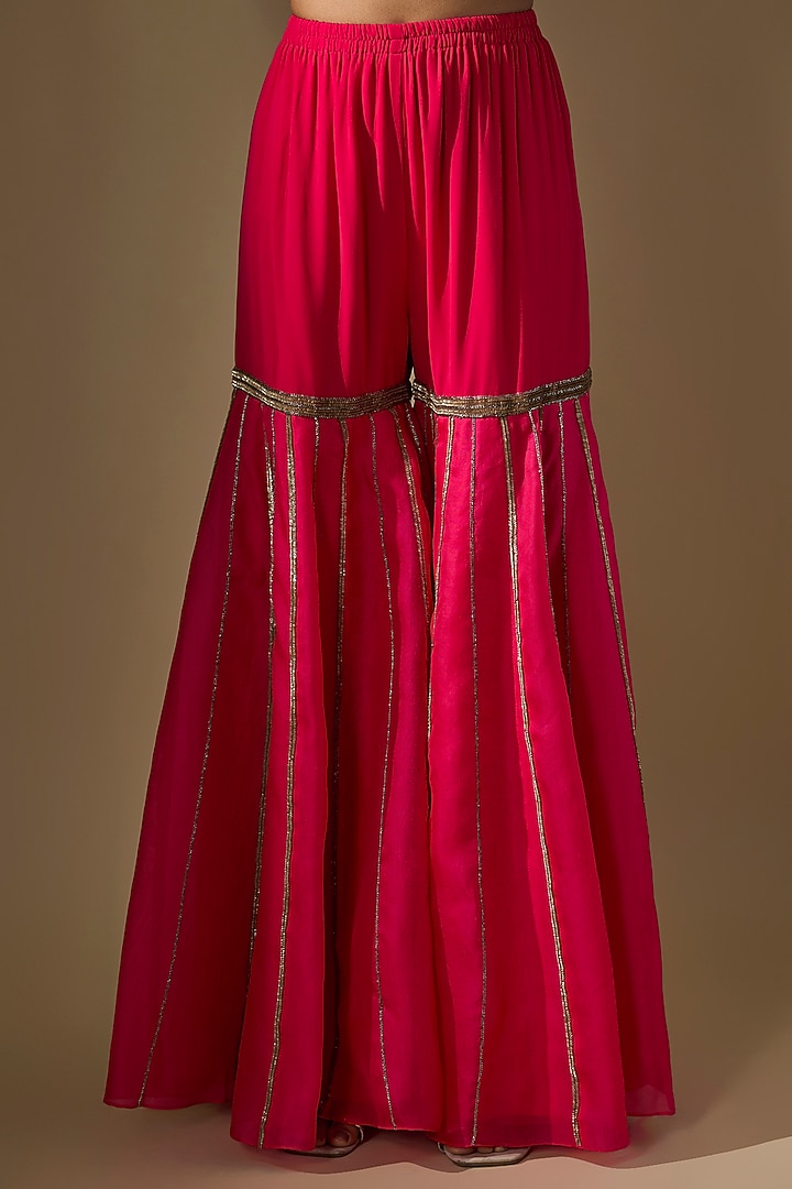 Hot Pink Georgette Dabka Work Jacket Set by Malasa at Pernia's Pop Up Shop