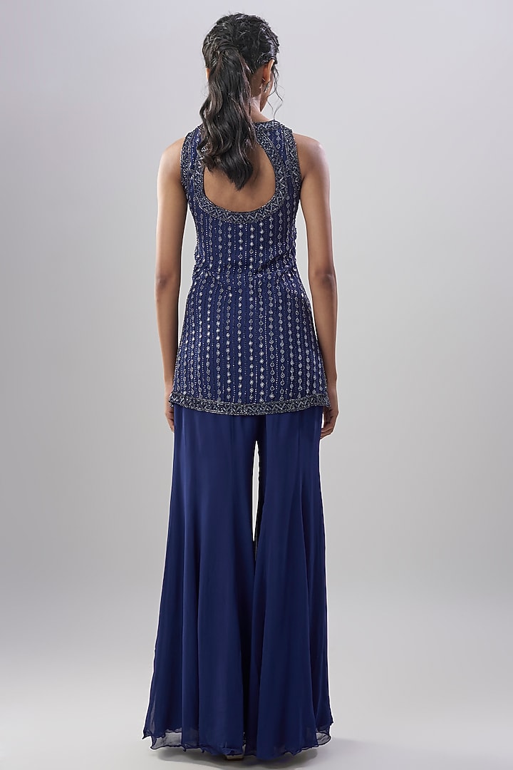 Blue Georgette Nalki Embroidered Wedding Sharara Set by Malasa at Pernia's Pop Up Shop