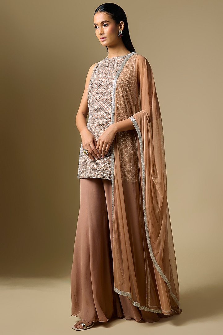 Champagne Georgette Wedding Sharara Set by Malasa at Pernia's Pop Up Shop