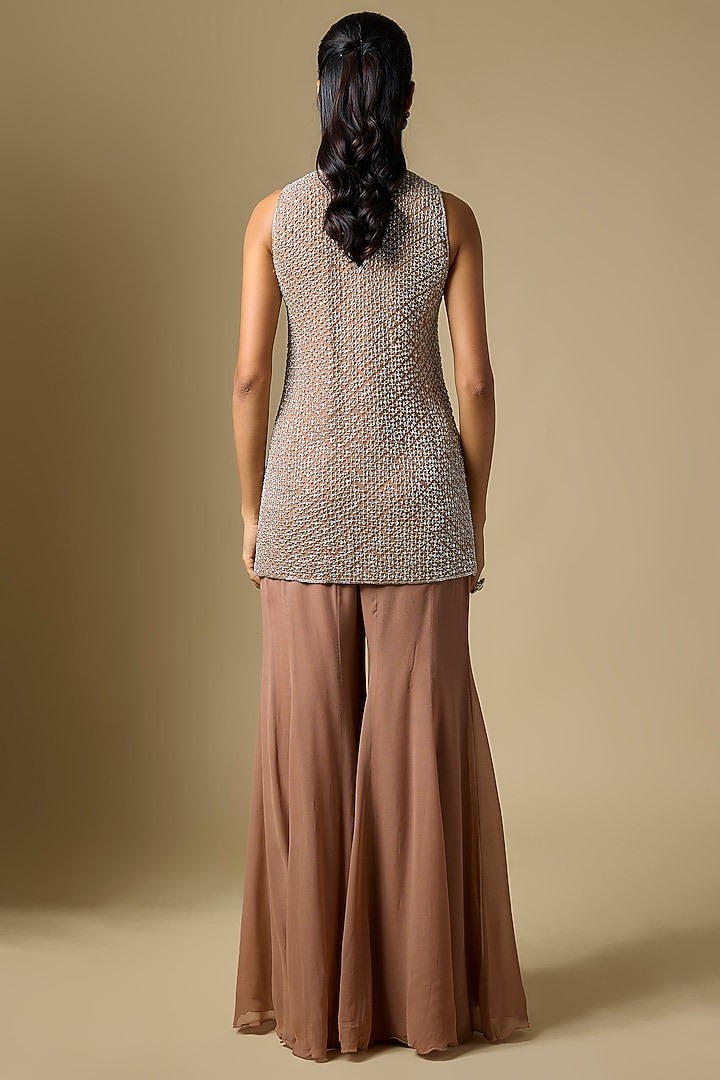 Champagne Georgette Wedding Sharara Set by Malasa at Pernia's Pop Up Shop