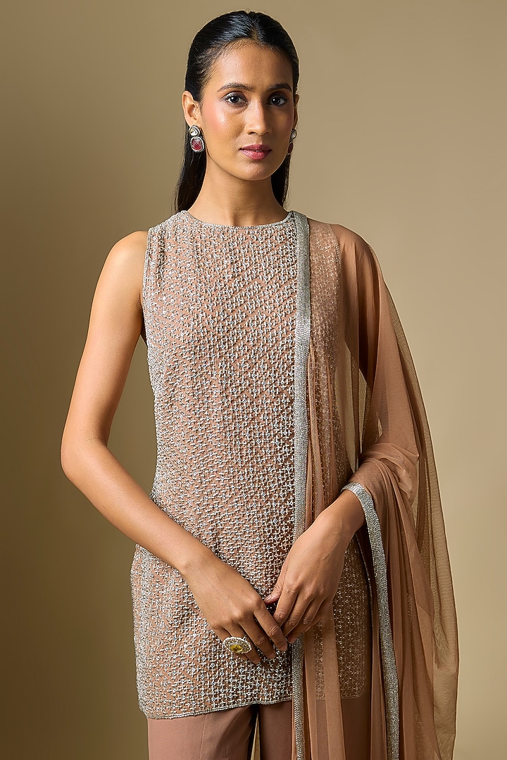 Champagne Georgette Wedding Sharara Set by Malasa at Pernia's Pop Up Shop