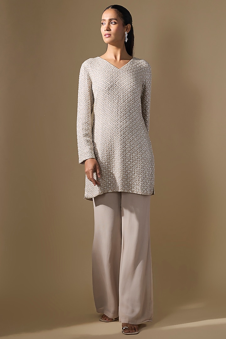 Grey Georgette Cutdana Work Kurta Set by Malasa at Pernia's Pop Up Shop