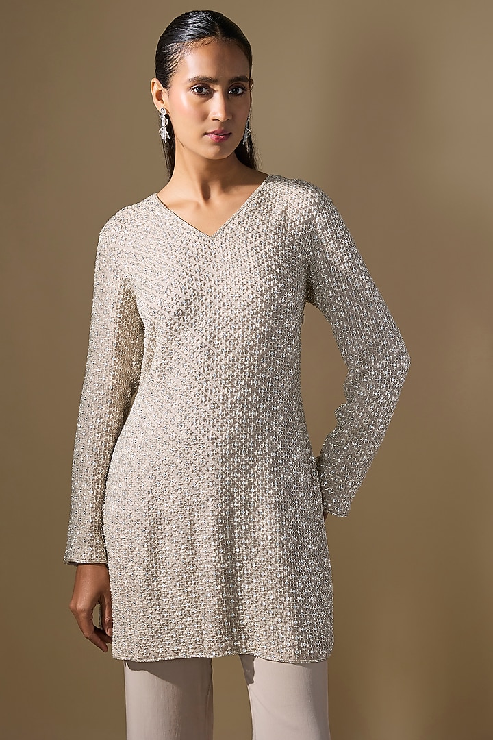 Grey Georgette Cutdana Work Kurta Set by Malasa at Pernia's Pop Up Shop